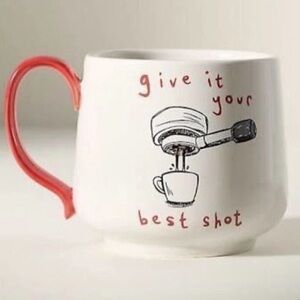 NEW Anthropologie Mug “Give It Your Best Shot” Latte Espresso Machine Coffee